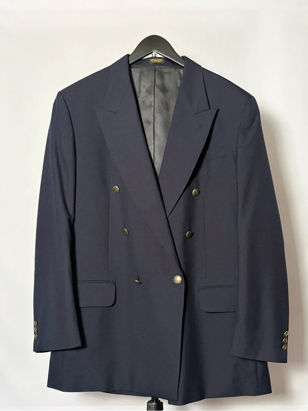 Vintage Oscar De La Renta Double-Breasted Men's Suit Blazer Size 46 Navy Blue